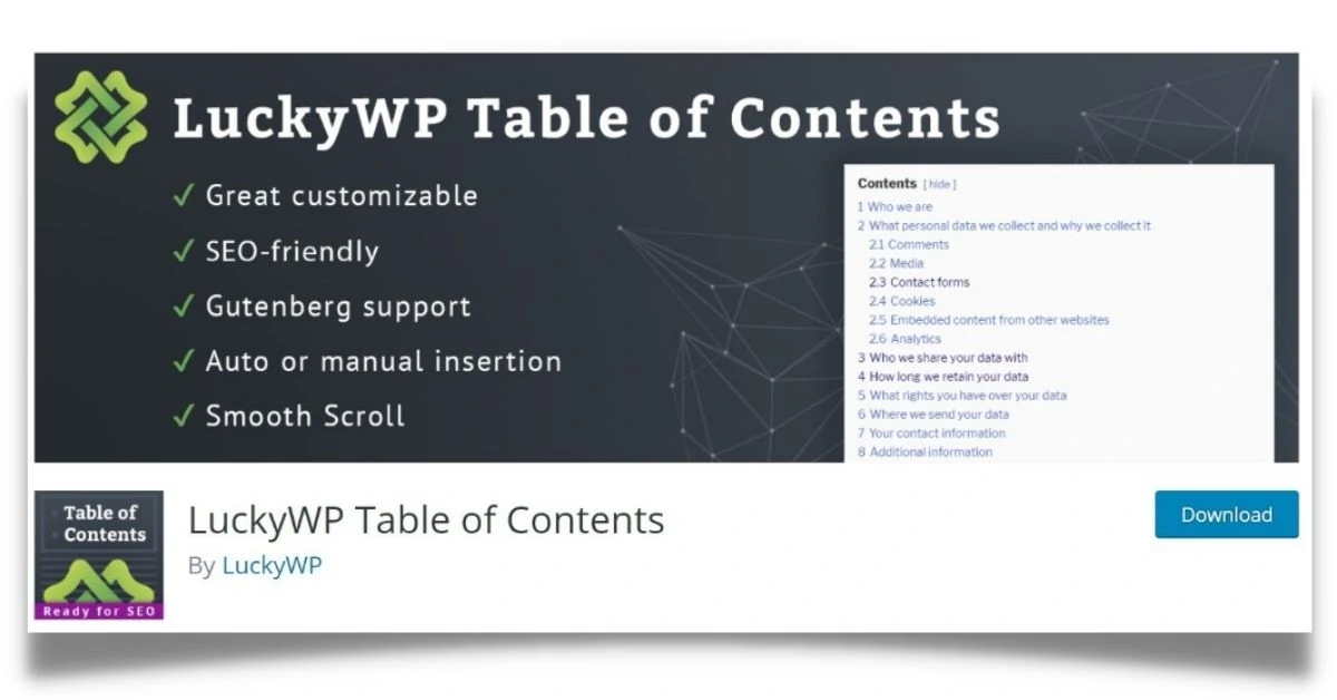 luckywp table of contents