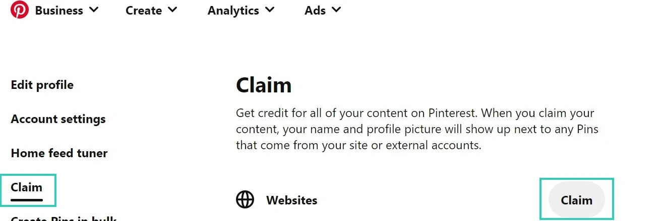 claim website on pinterest